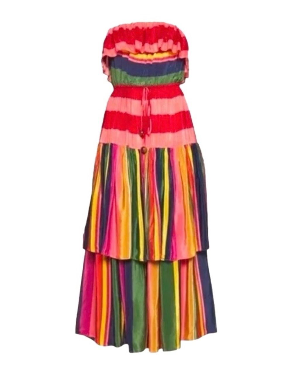 Farm Rio Vibrant Strapless Rainbow Tiered Maxi Dress NWT